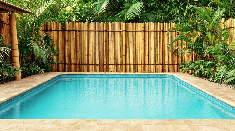 รั้วไม้ไผ่ตกแต่งสวนริมสระว่ายน้ำ สไตล์ทรอปิคอล เป็นธรรมชาติ
